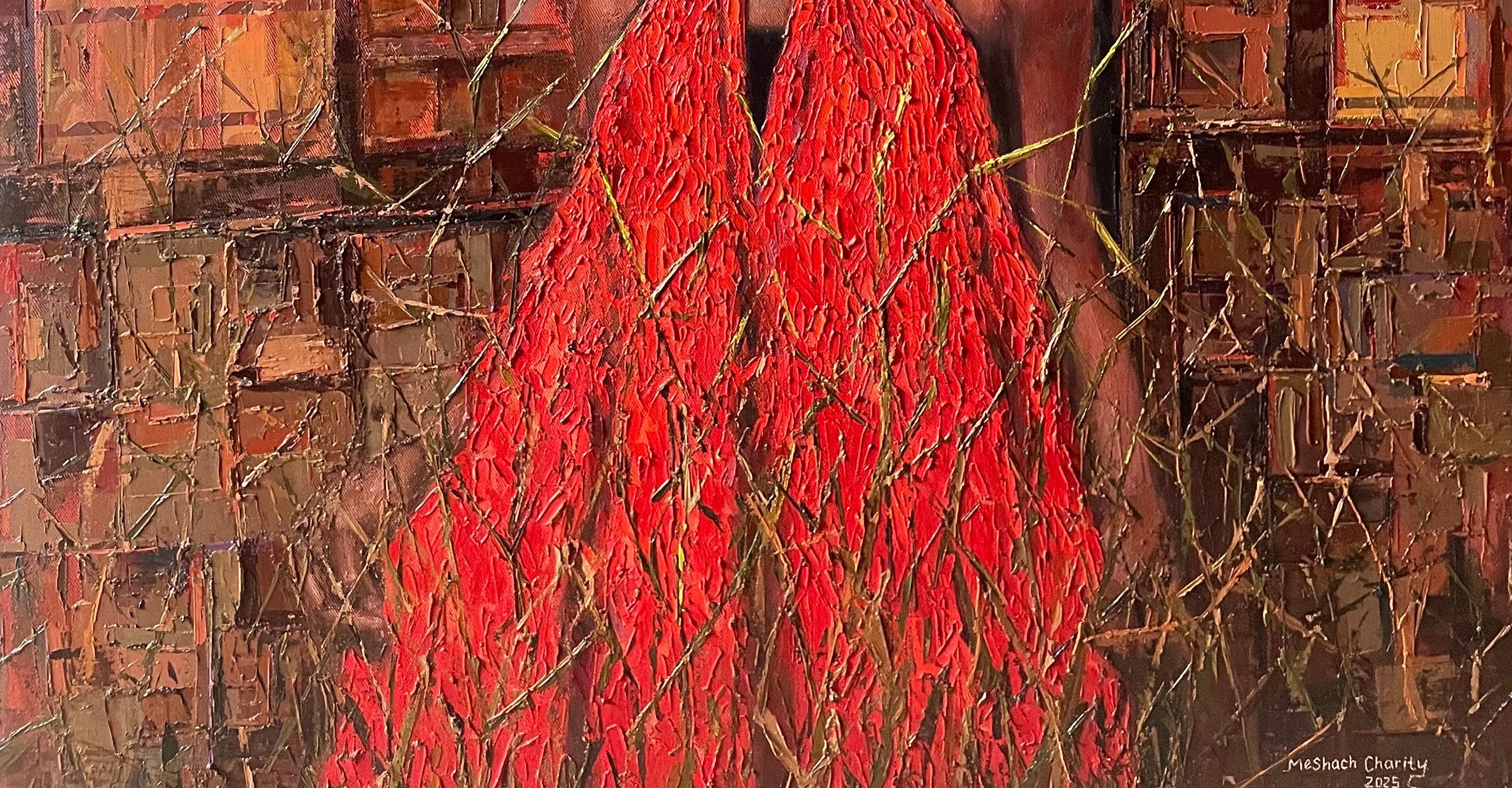 Red Garment 2 - 21. Jahrhundert, Zeitgenössisch, Figuratives Porträt, Frauen, Afrika (Braun), Portrait Painting, von Meshach Charity