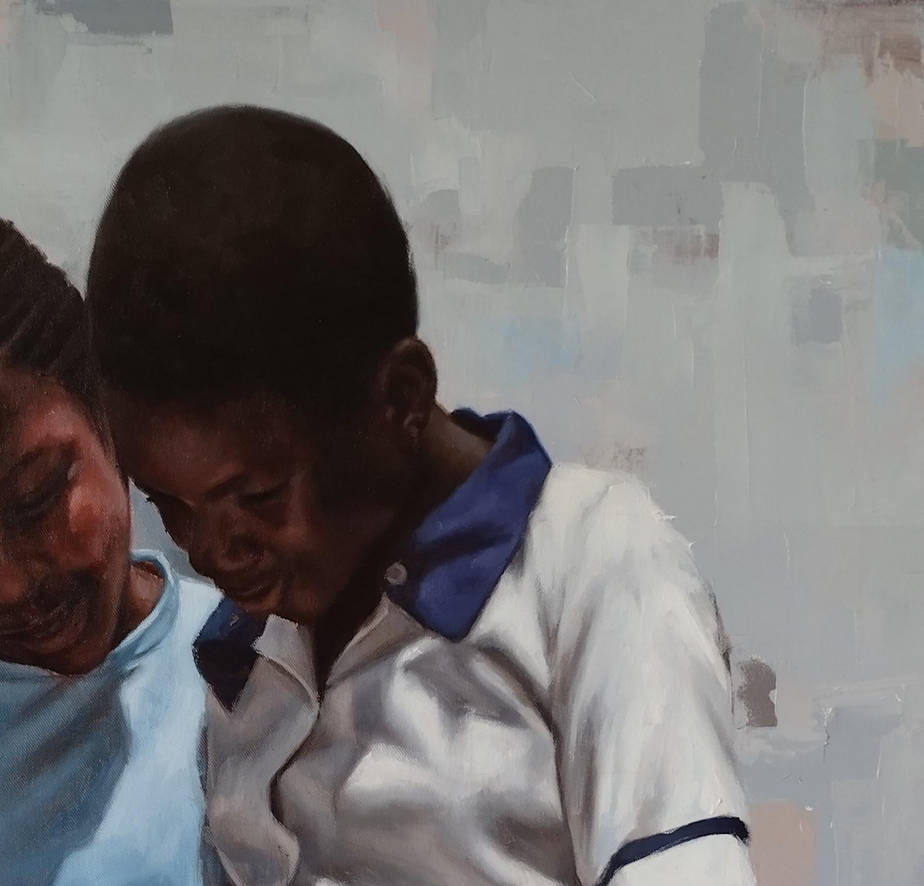 Líder de hoy - Siglo XXI, Contemporáneo, Retrato figurativo, Uniforme escolar - Figurative Painting Gris de Meshach Charity