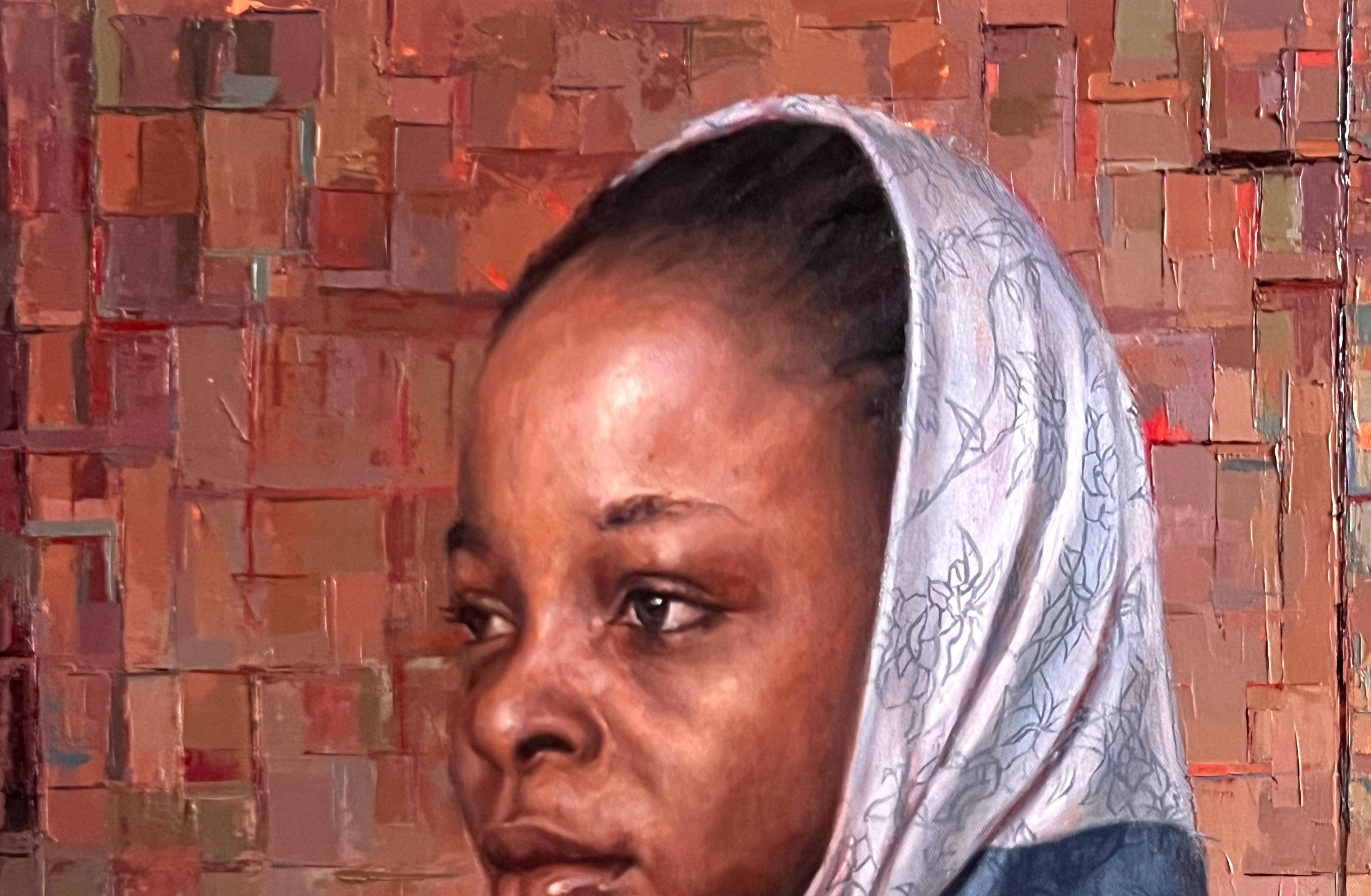 Veiled Contemplation - 21st Century, Contemporary, Figurative Portrait, Women - Painting by Meshach Charity