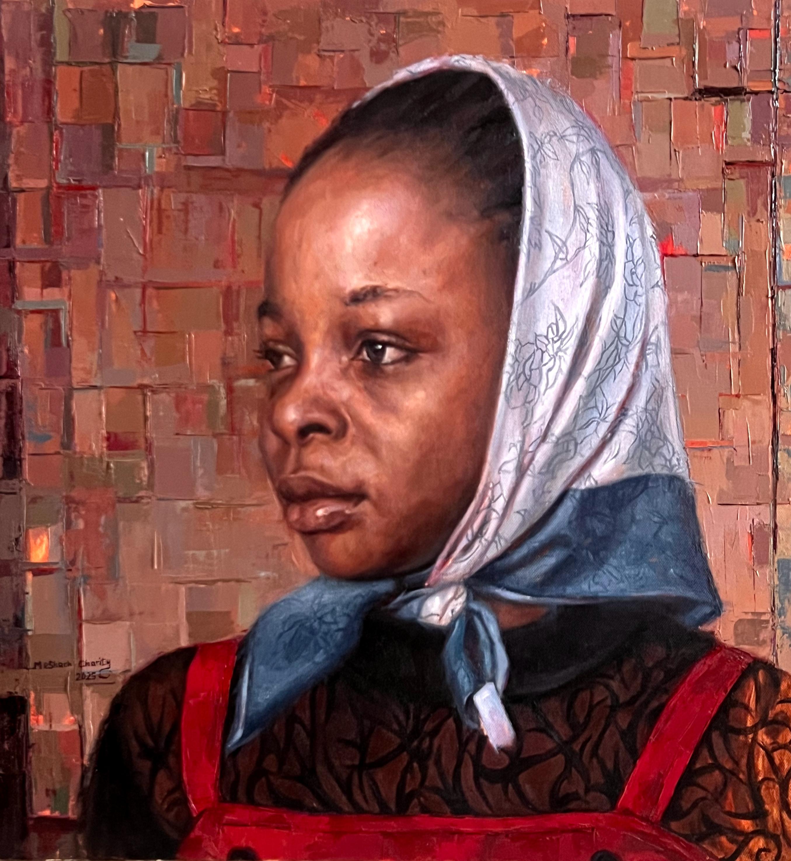 Meshach Charity Portrait Painting - Veiled Contemplation - 21st Century, Contemporary, Figurative Portrait, Women