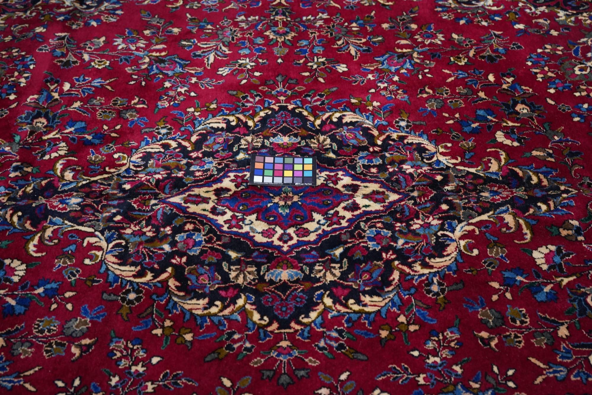 Persischer Mashad signierter Vintage-Teppich 9'5'' x 12'2'' im Angebot 4