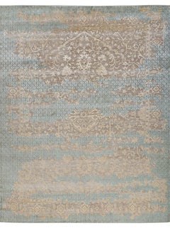 MESHARA Hand Knotted Rug in Silver, Gold & Aqua Beige Colours by Hands