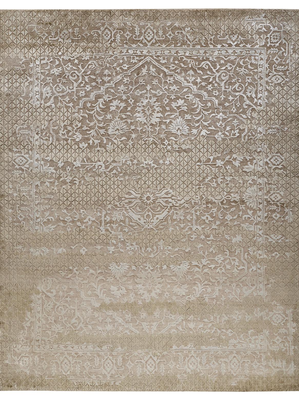 Rococò Tappeto MESHARA annodato a mano nei colori argento, oro e beige acqua da Hands in vendita