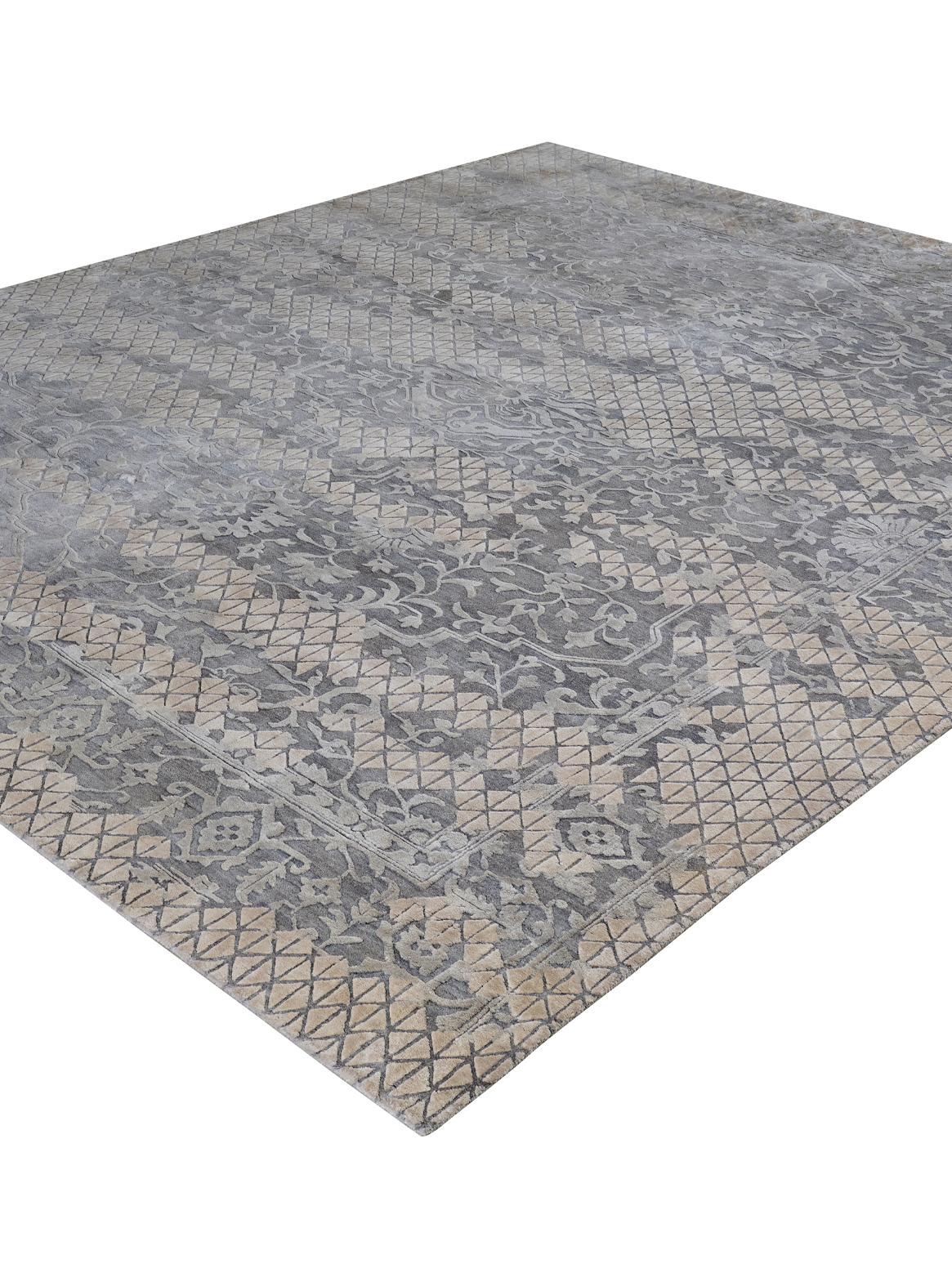 Indiano Tappeto MESHARA annodato a mano nei colori argento, oro e beige acqua da Hands in vendita