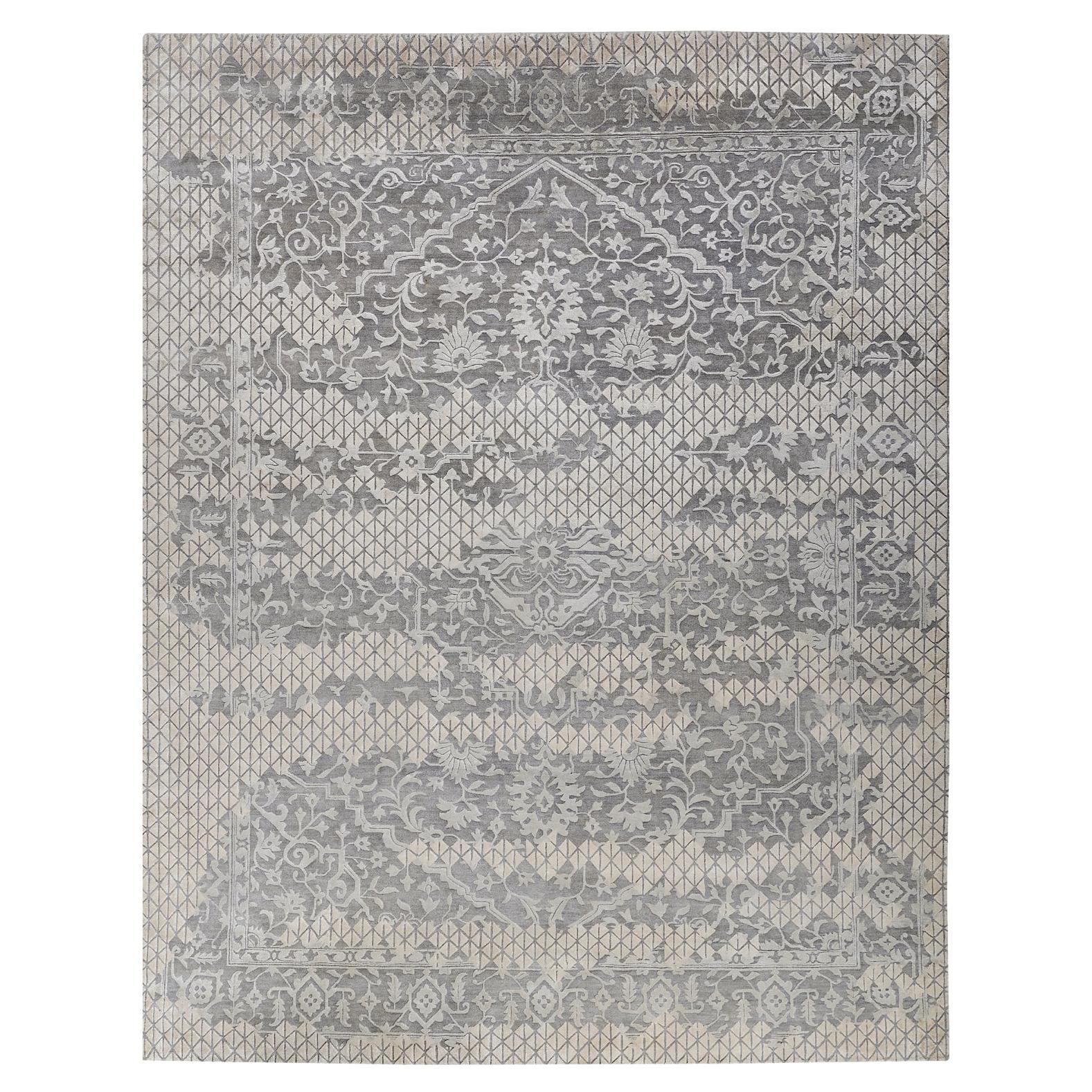 MESHARA Hand Knotted Rug in Silver, Gold & Aqua Beige Colours by Hands