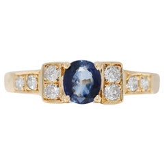 Mesmerizing 0.34ct Sapphire & Natural Diamond Ring in 18K Yellow Gold