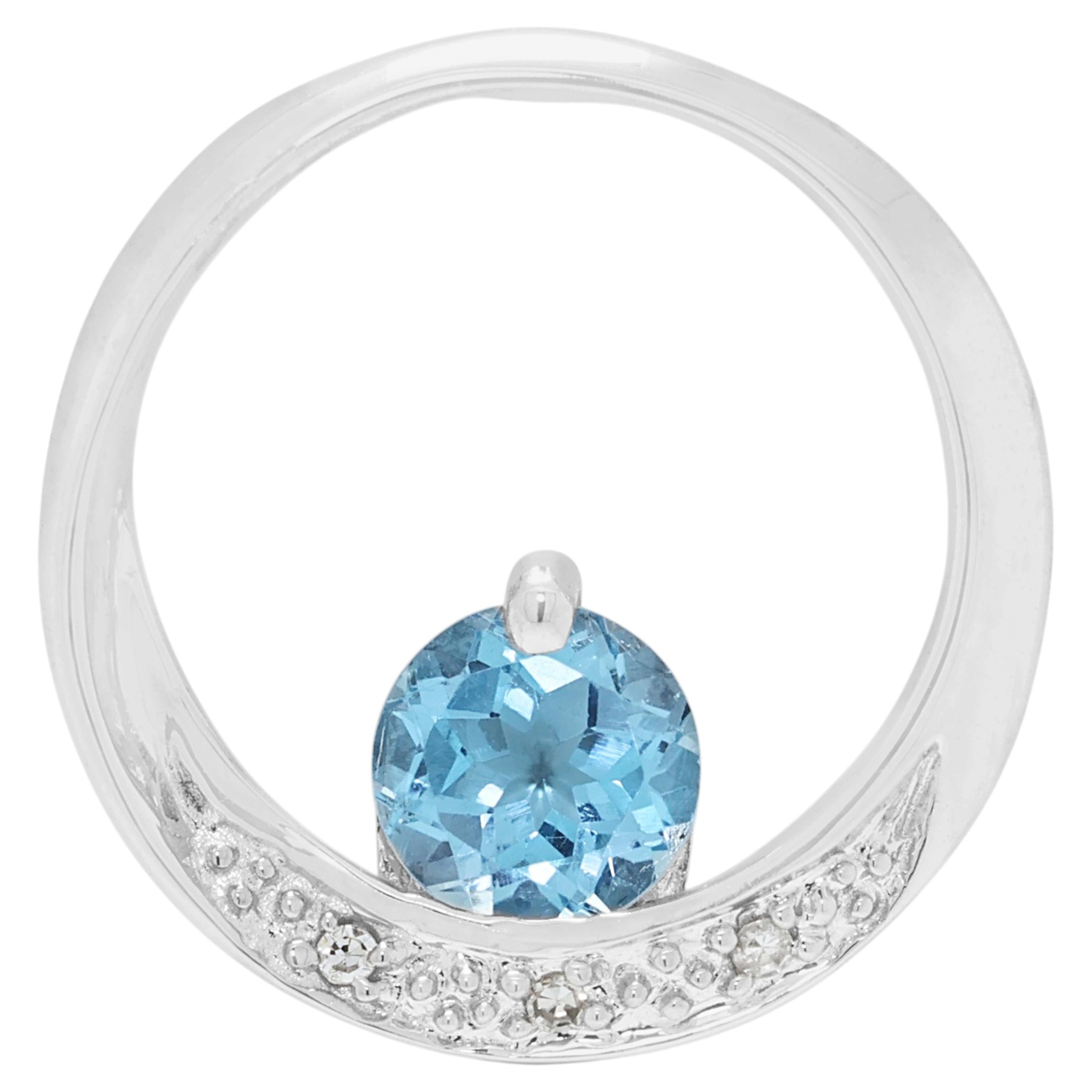 Mesmerizing 0.43ct Blue Topaz & Diamond Pendant in 18K White Gold For Sale