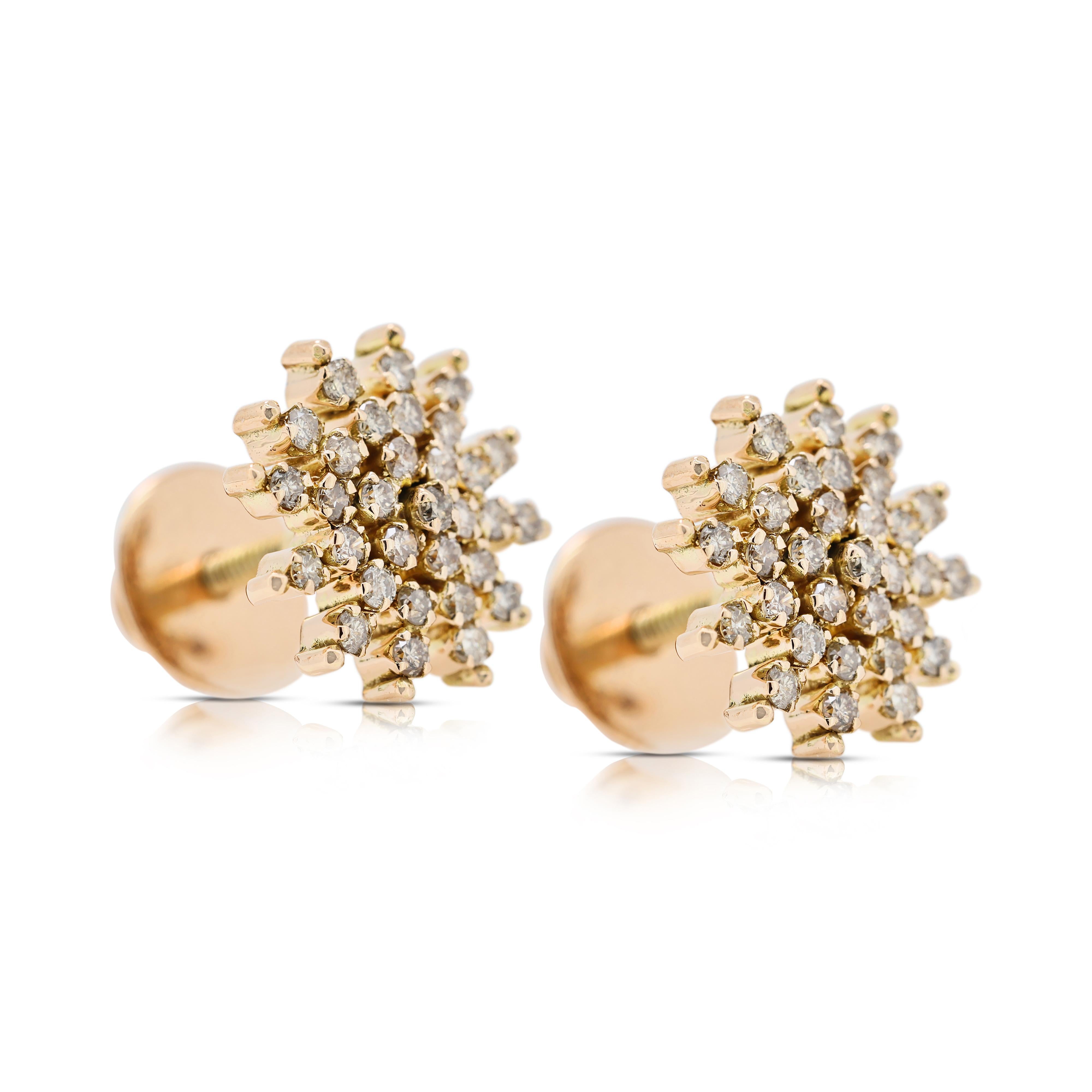 Round Cut Mesmerizing 0.62ct Natural Diamond Stud Earrings in 14K Yellow Gold