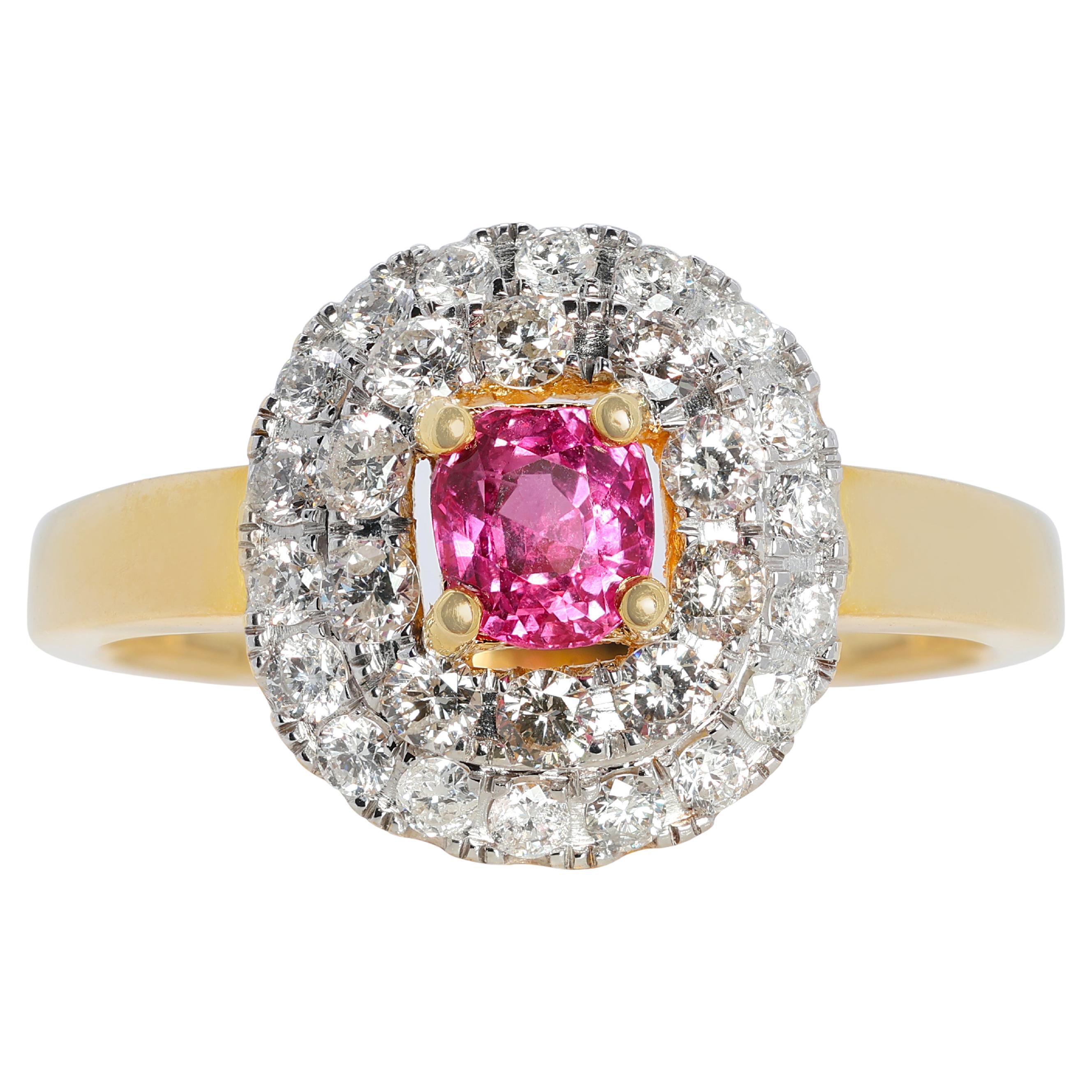 Mesmerizing 0.65 carat Ruby Ring with Natural Diamonds in 18K Yellow Gold
