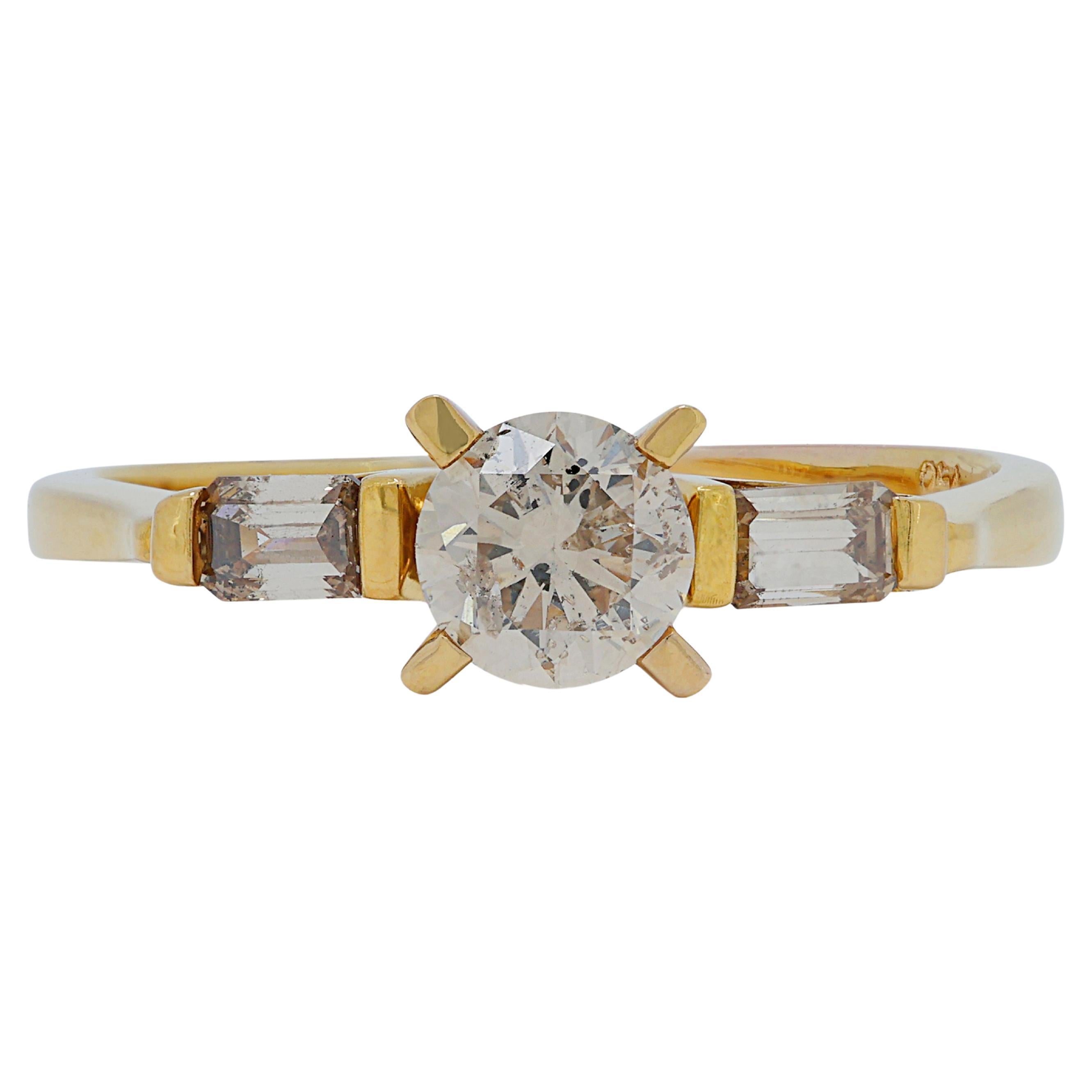 Mesmerizing 0.67ct Diamonds Three Stone Ring in 18K Yellow Gold For Sale