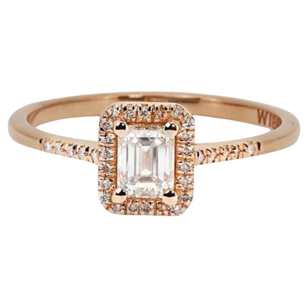 Mesmerizing 0.7ct Emerald Diamond Ring in 18K Rose Gold