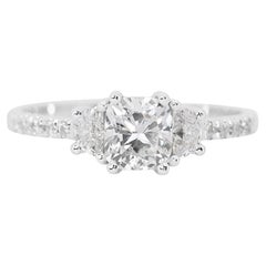 Mesmerizing 0.81ct Cushion Cut Diamond Ring in 18K White Gold