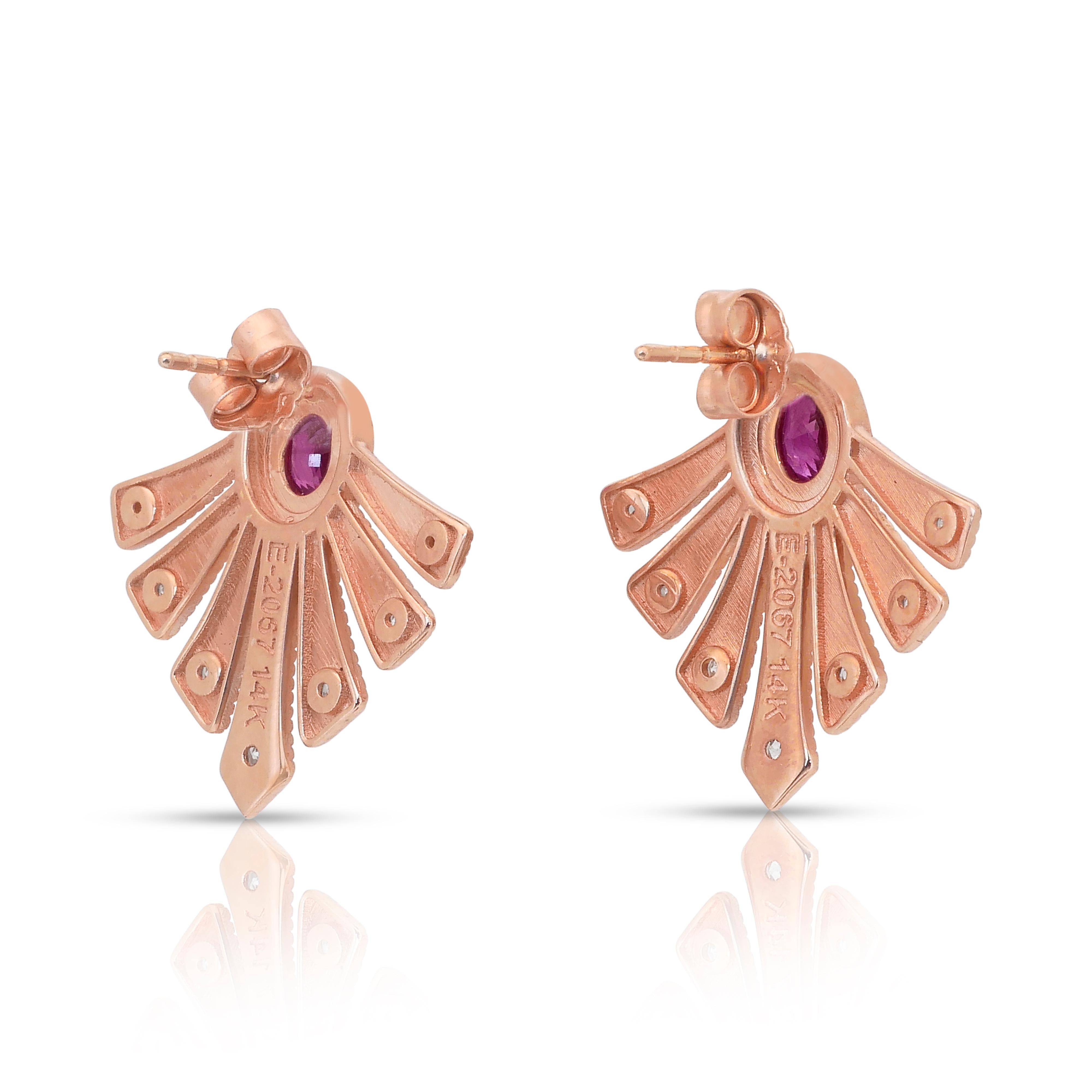 Faszinierende 0,86ct Rubine und Diamanten Ohrringe in 14k Rose Gold - IGI zertifiziert im Angebot 1