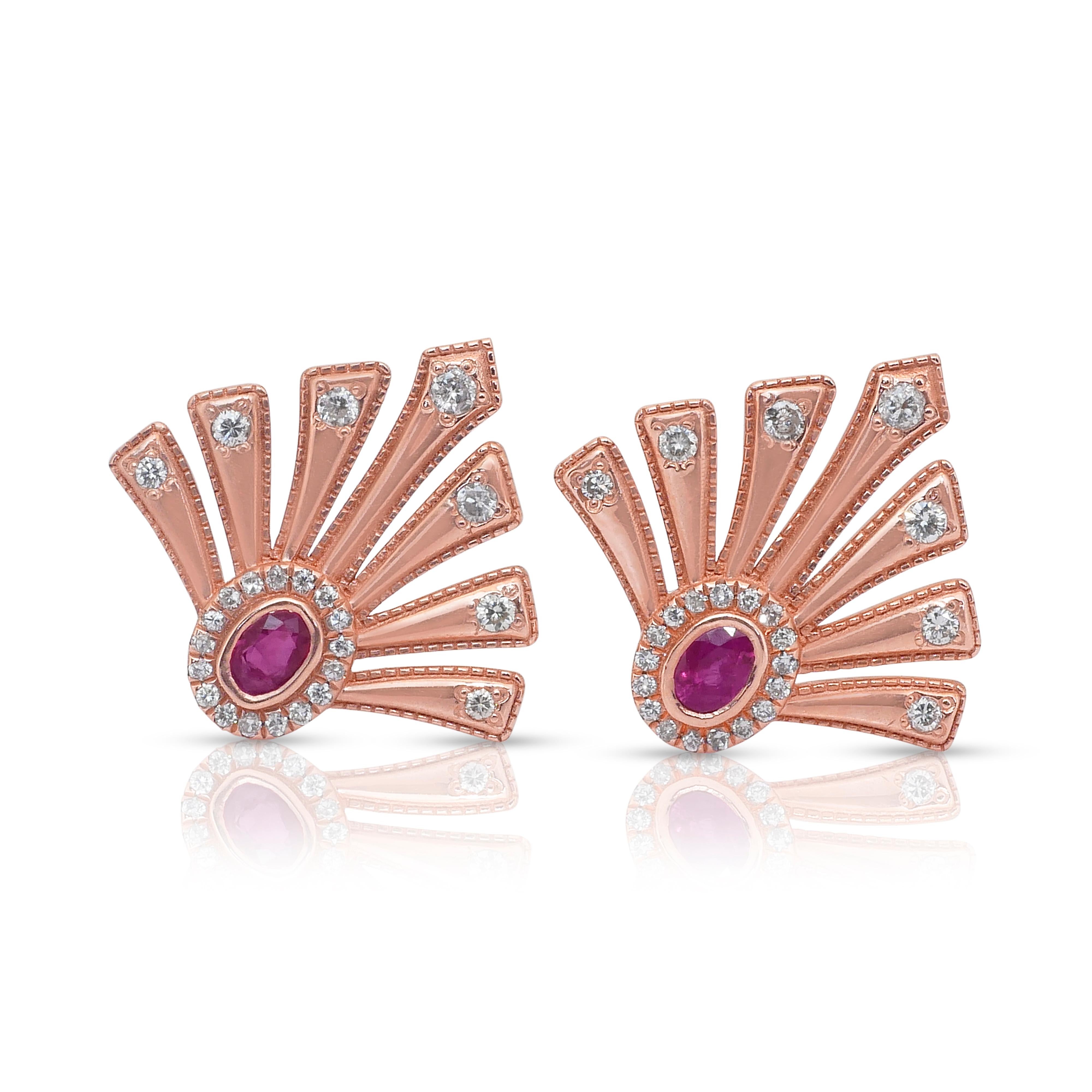 Faszinierende 0,86ct Rubine und Diamanten Ohrringe in 14k Rose Gold - IGI zertifiziert im Angebot 2