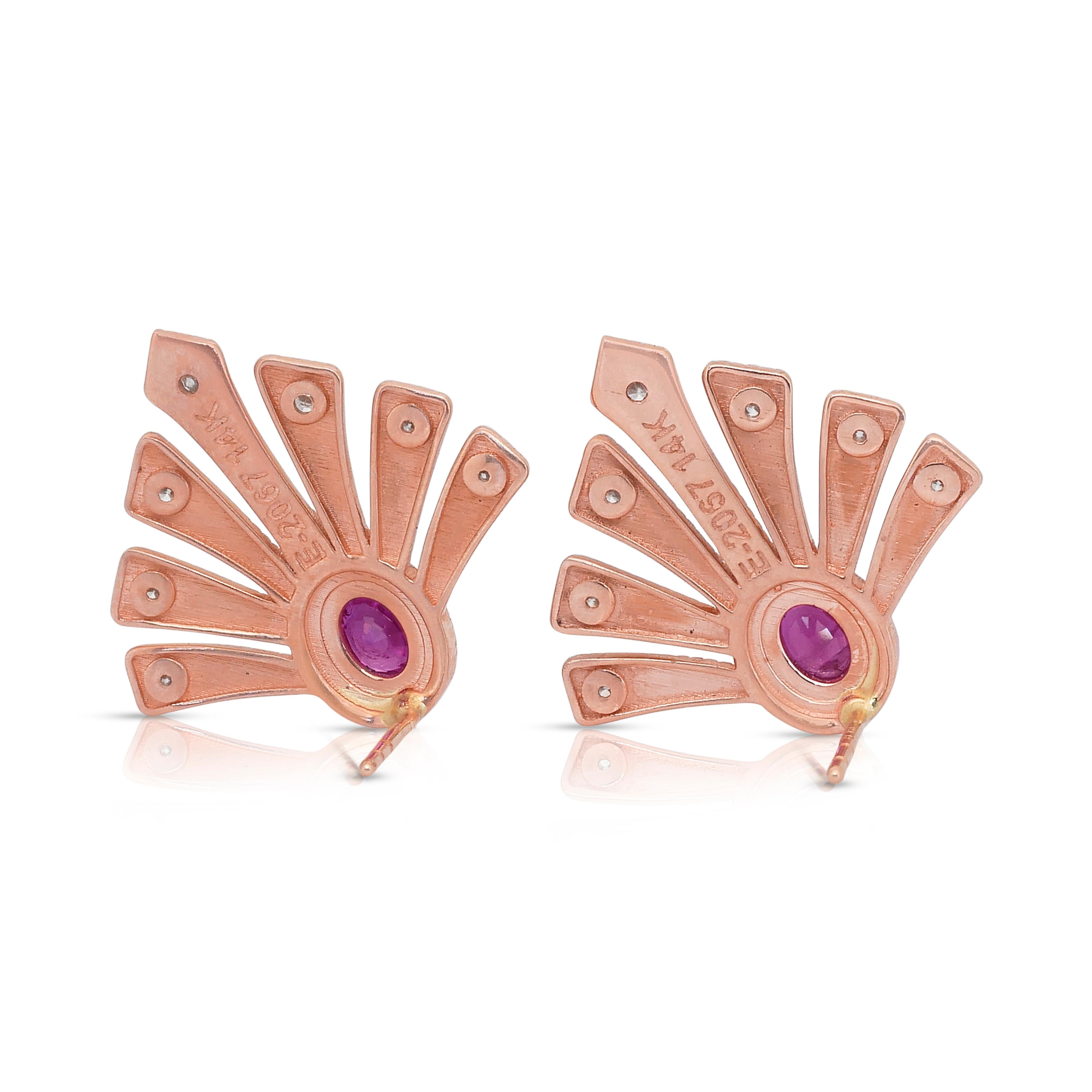 Faszinierende 0,86ct Rubine und Diamanten Ohrringe in 14k Rose Gold - IGI zertifiziert im Angebot 3