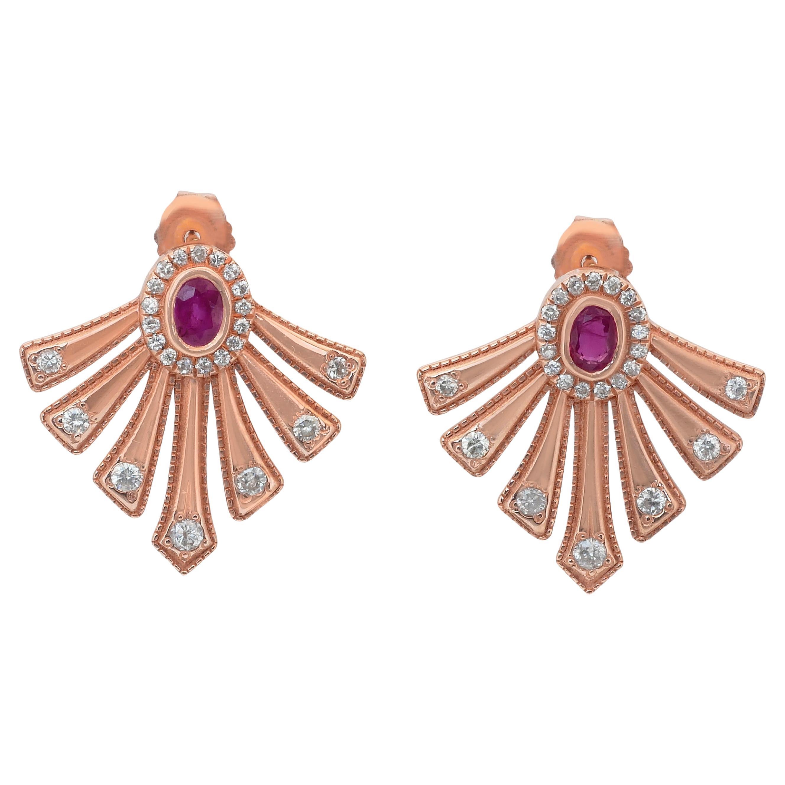 Faszinierende 0,86ct Rubine und Diamanten Ohrringe in 14k Rose Gold - IGI zertifiziert im Angebot