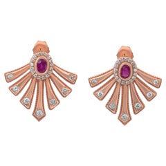 Faszinierende 0,86ct Rubine und Diamanten Ohrringe in 14k Rose Gold - IGI zertifiziert