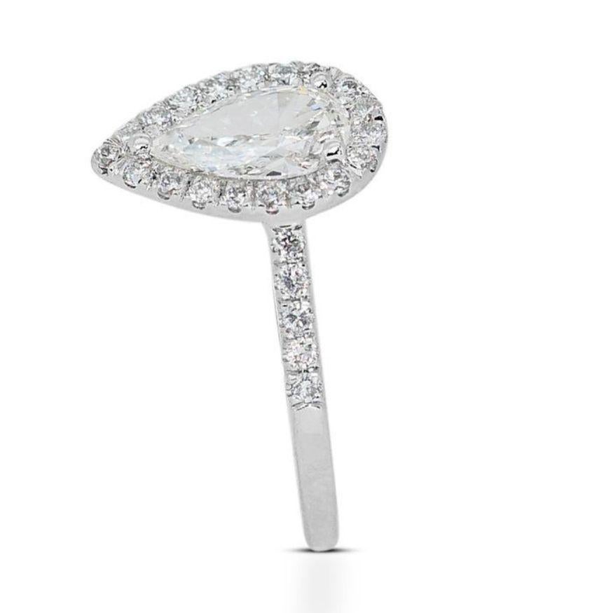 Women's Mesmerizing 1.04ct Teardrop Diamond Ring in gleaming 18K White Gold For Sale