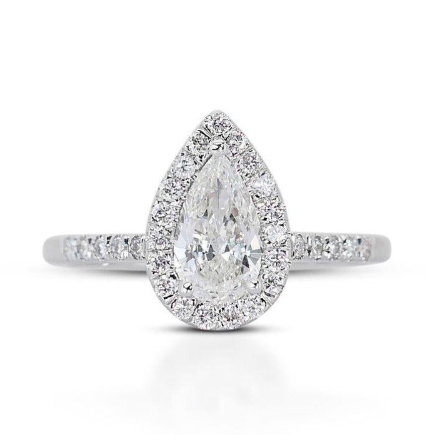 Mesmerizing 1.04ct Teardrop Diamond Ring in gleaming 18K White Gold For Sale 1