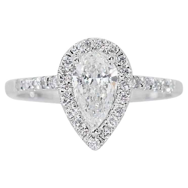 Mesmerizing 1.04ct Teardrop Diamond Ring in gleaming 18K White Gold For Sale