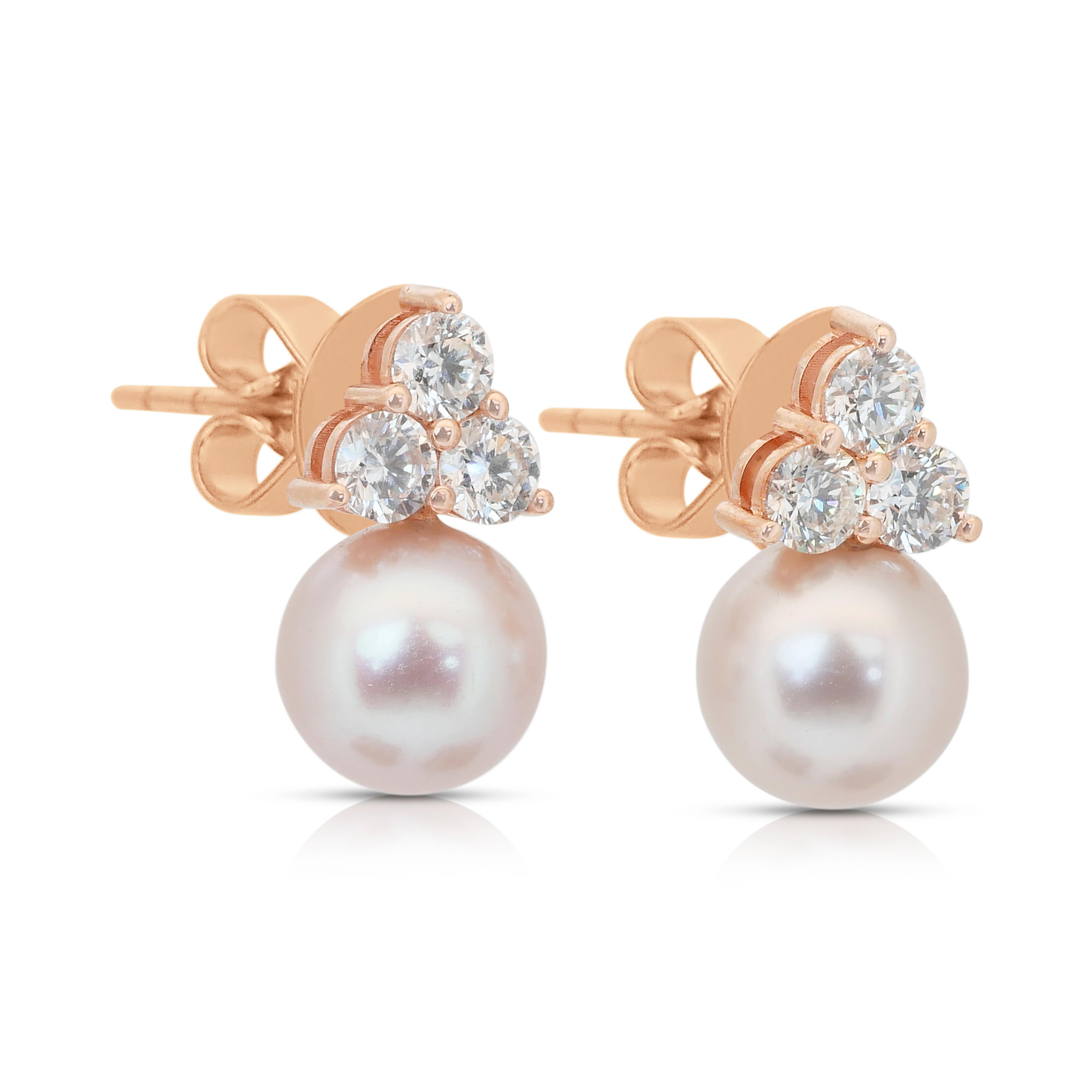 Round Cut Mesmerizing 11.19ct Fresh Water Cultured Pearls and Diamonds Earrings For Sale