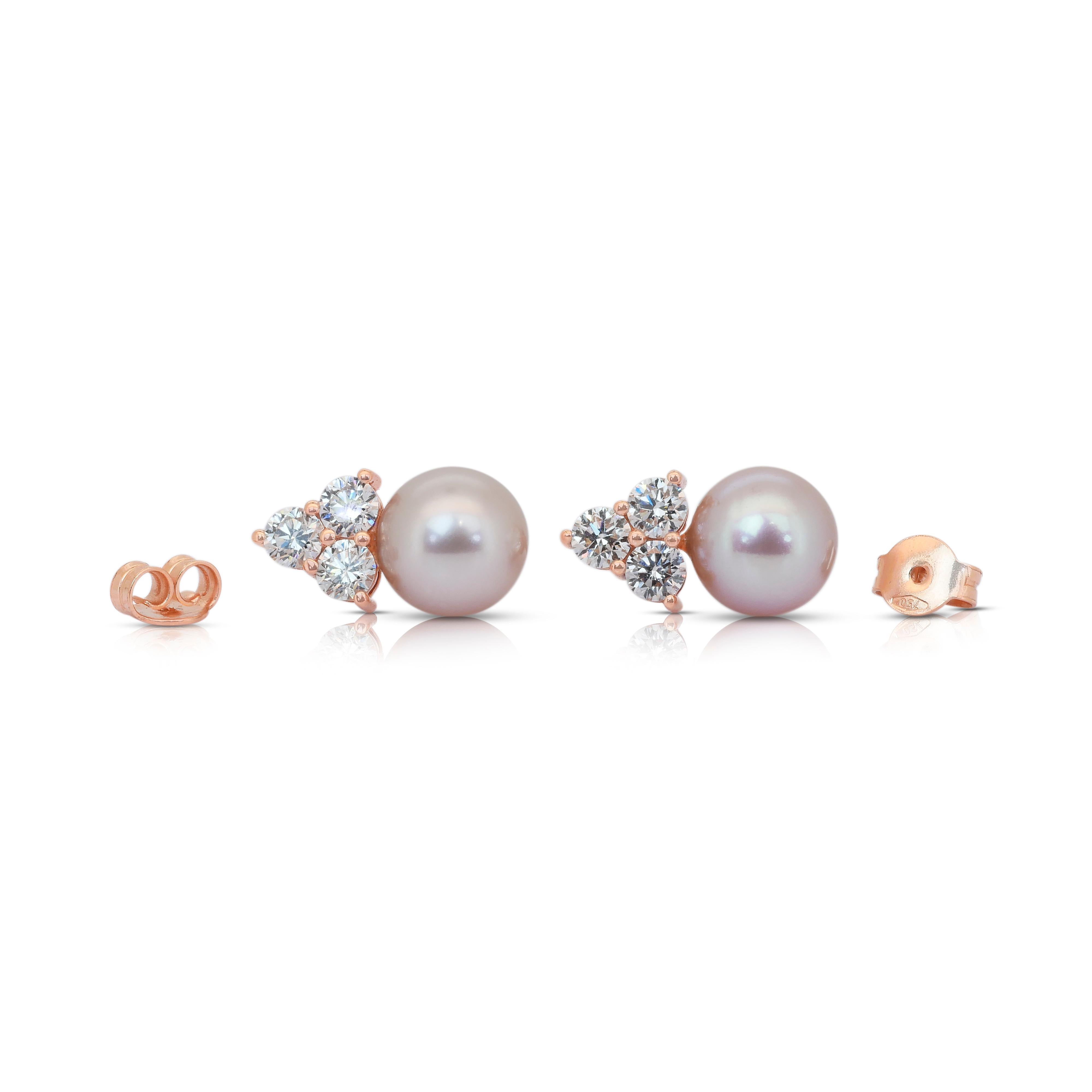 Mesmerizing 11.19ct Fresh Water Cultured Pearls and Diamonds Earrings For Sale 4