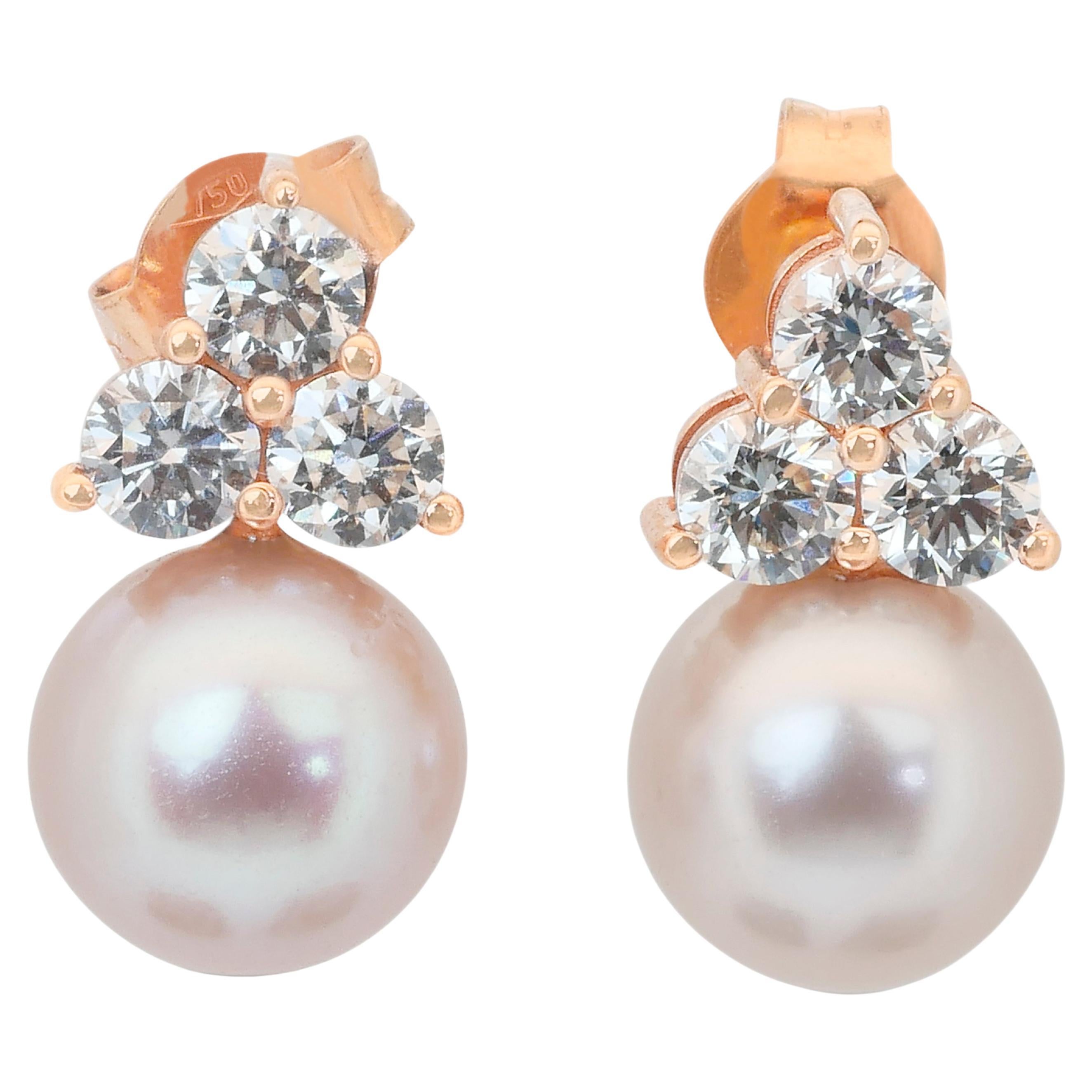Mesmerizing 11.19ct Fresh Water Cultured Pearls and Diamonds Earrings
