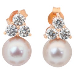Mesmerizing 11.19ct Fresh Water Cultured Pearls and Diamonds Earrings