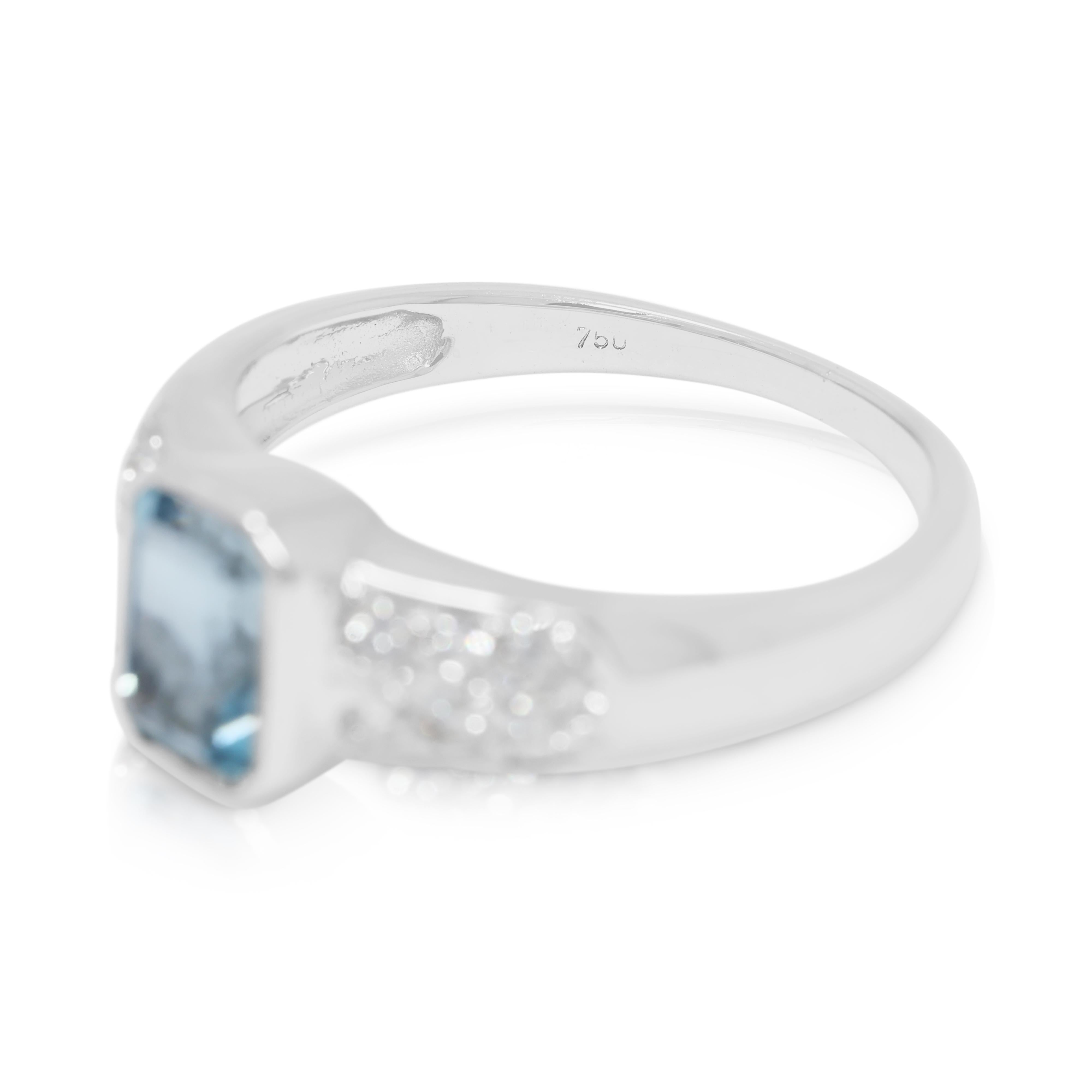 Emerald Cut Mesmerizing 1.18ct Aquamarine & Natural Diamond Ring in 18K White Gold For Sale