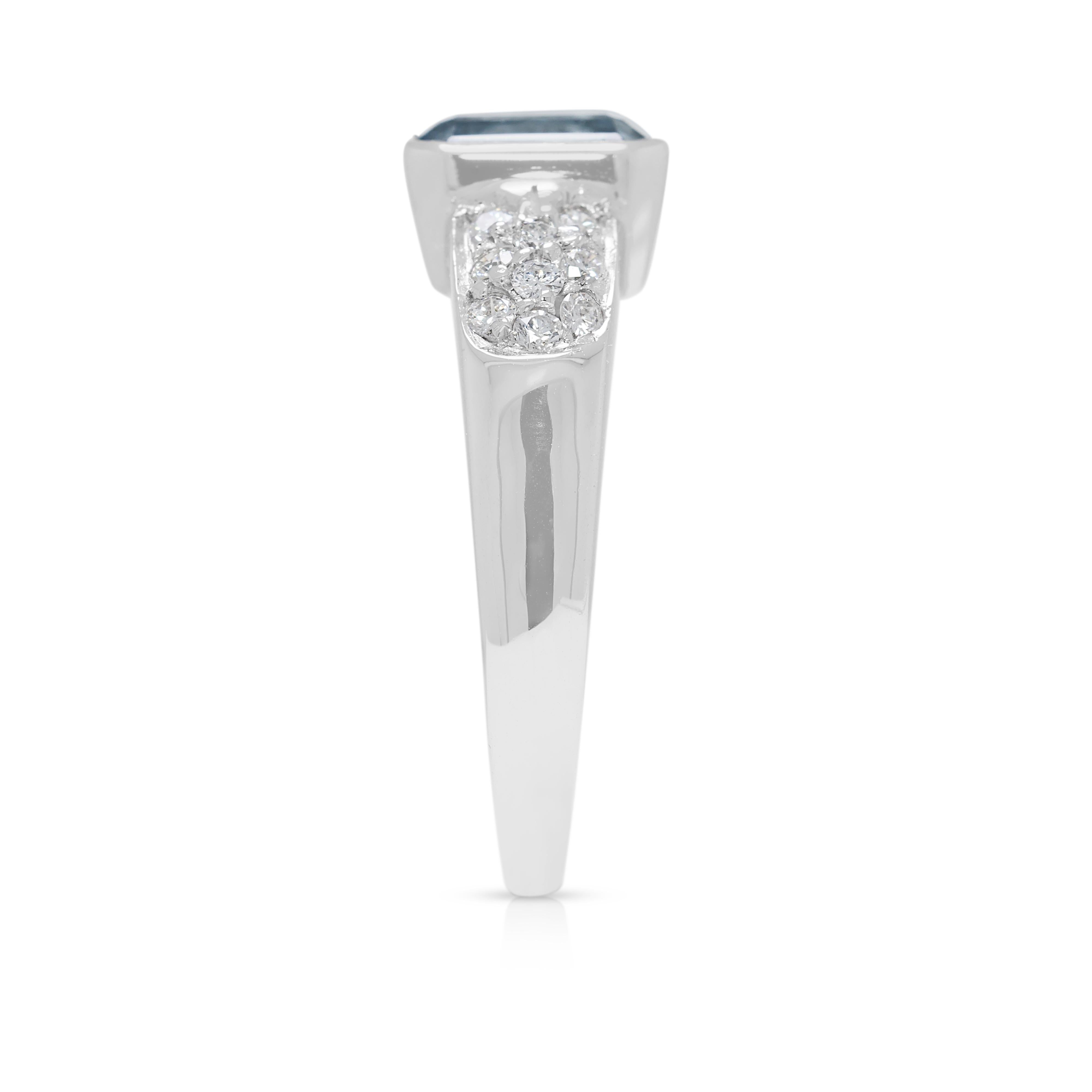 Women's Mesmerizing 1.18ct Aquamarine & Natural Diamond Ring in 18K White Gold For Sale