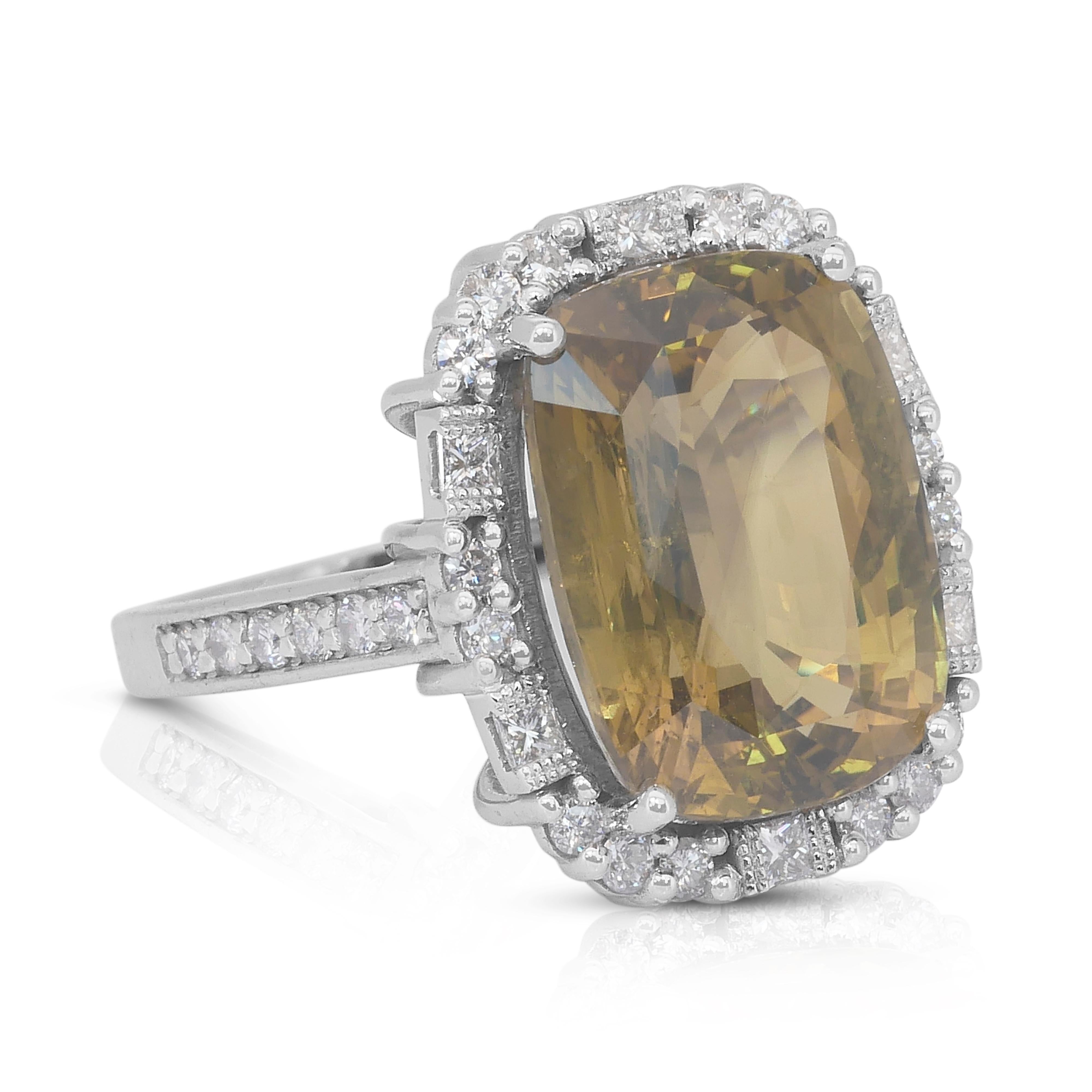 Cushion Cut Mesmerizing 12.39ct Chrysoberyl and Diamonds Halo Cocktail Ring