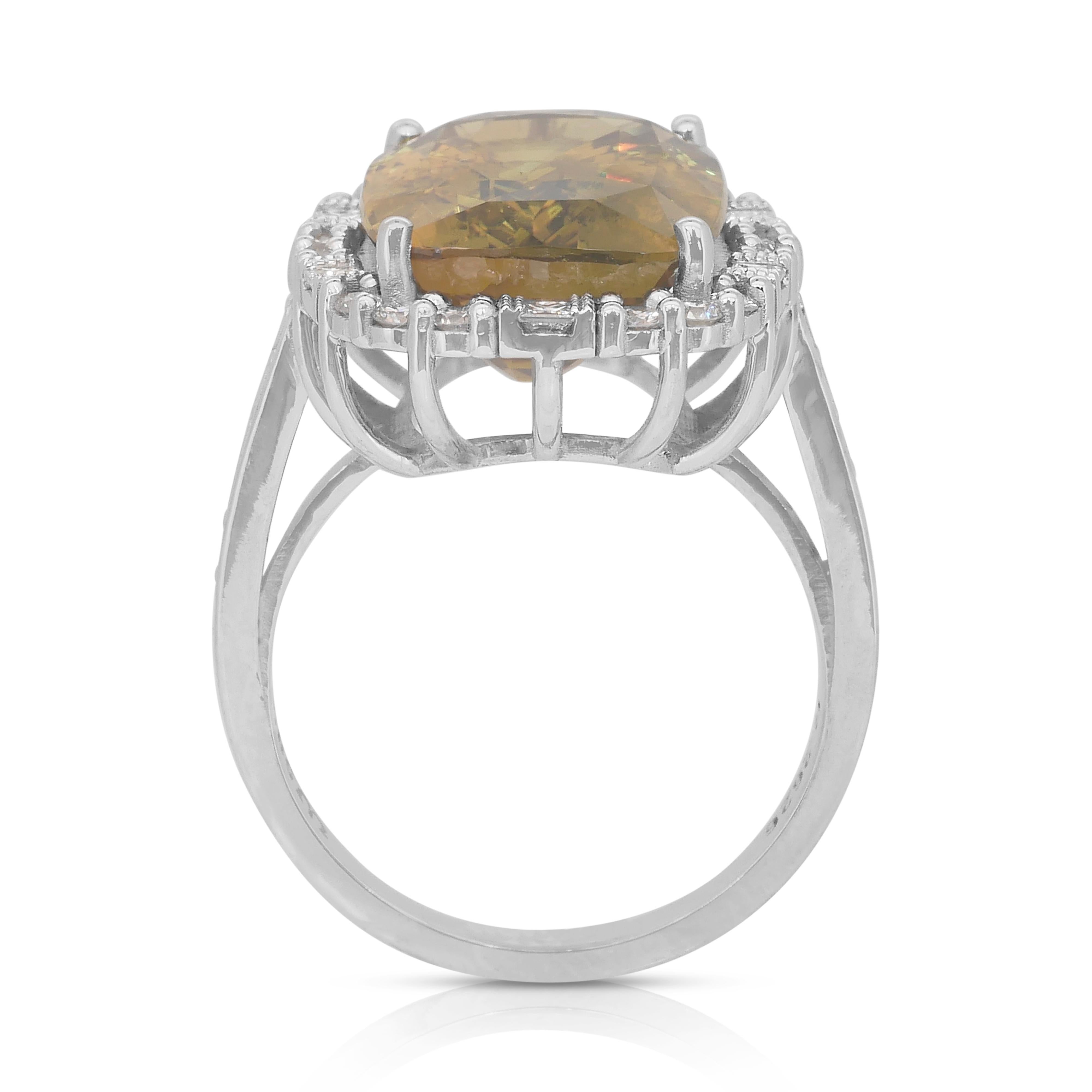 Mesmerizing 12.39ct Chrysoberyl and Diamonds Halo Cocktail Ring 4