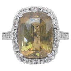 Mesmerizing 12.39ct Chrysoberyl and Diamonds Halo Cocktail Ring