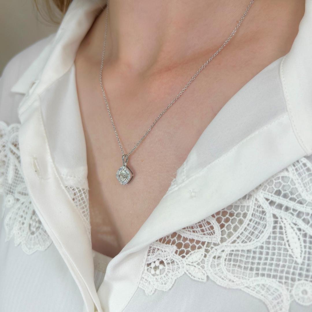 Mesmerizing 1.47ct Diamonds Halo Necklace with Pendant in 14k White Gold - IGI 5