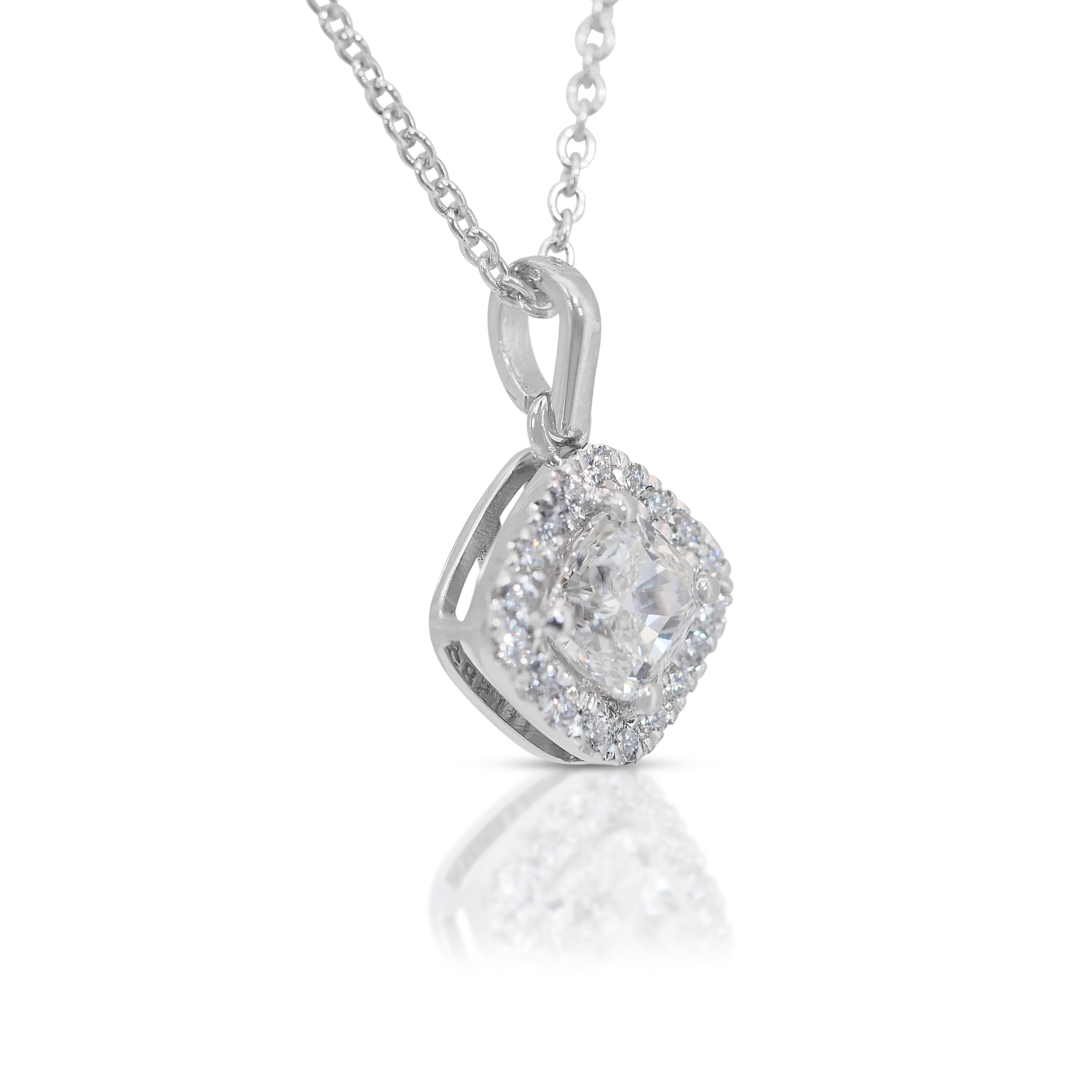 Cushion Cut Mesmerizing 1.47ct Diamonds Halo Necklace with Pendant in 14k White Gold - IGI