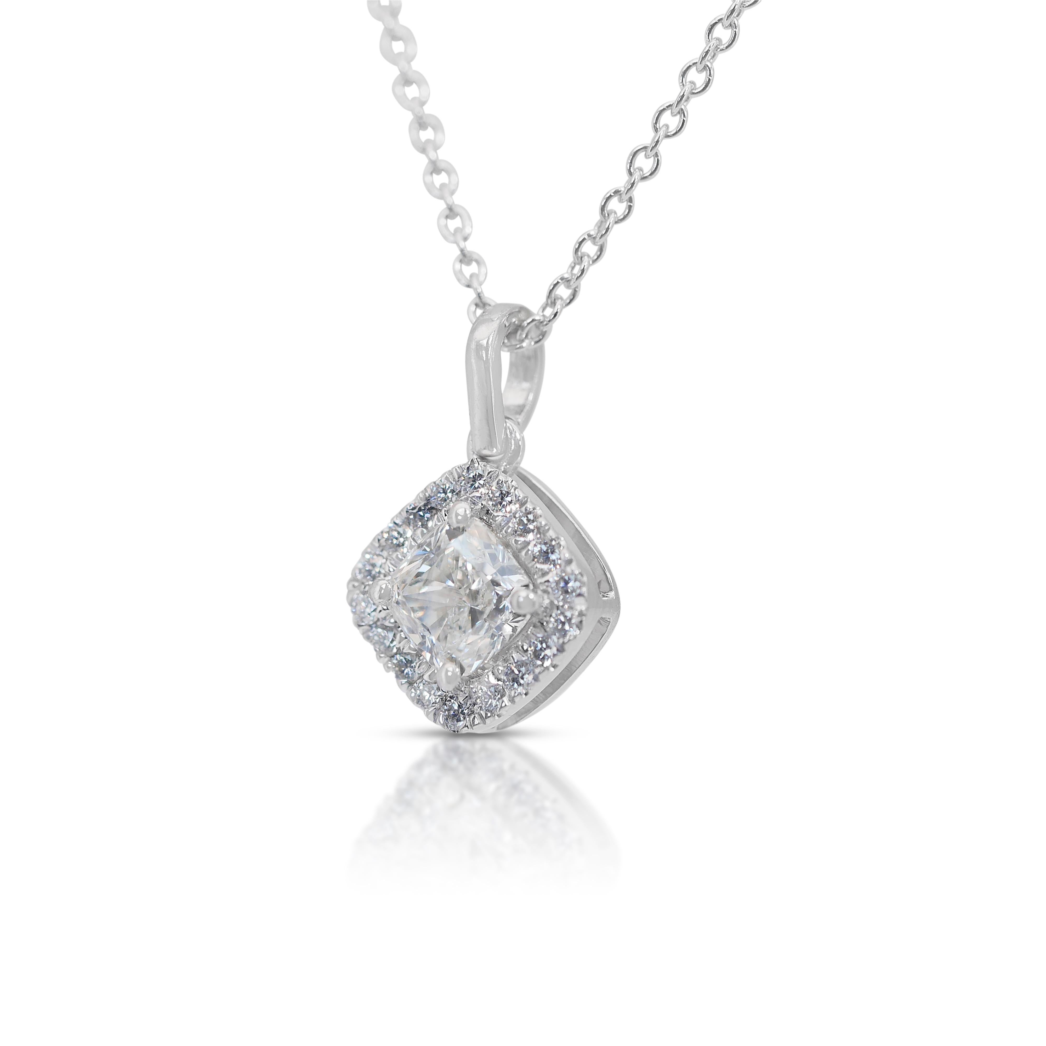 Mesmerizing 1.47ct Diamonds Halo Necklace with Pendant in 14k White Gold - IGI In New Condition In רמת גן, IL