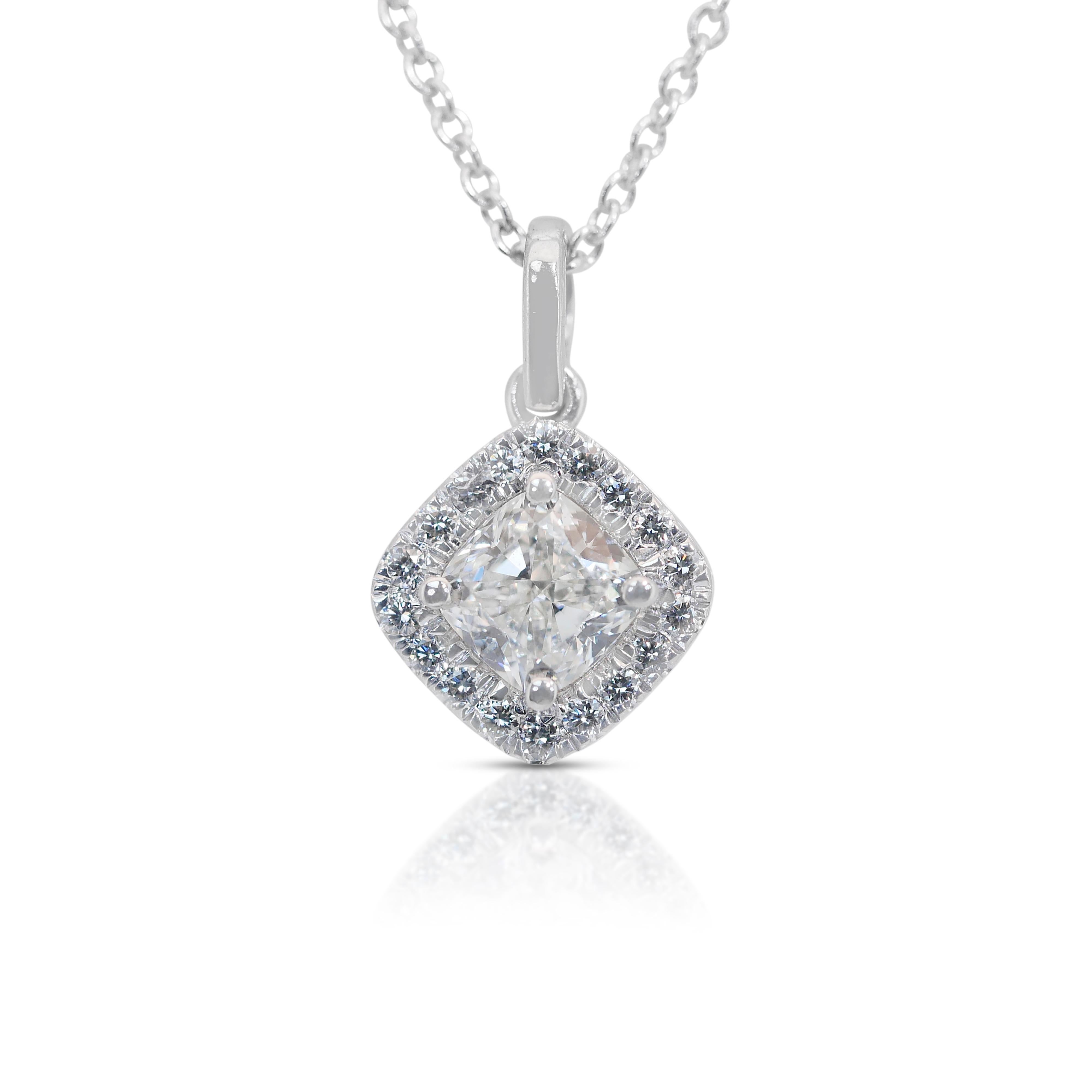 Mesmerizing 1.47ct Diamonds Halo Necklace with Pendant in 14k White Gold - IGI 2
