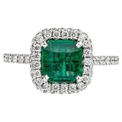 Emerald Cut 1.52ct Emerald & 87 Diamond VS/RW 18K Gold Engagement Ring