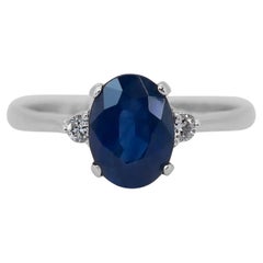 Mesmerizing 1.63ct Sapphire and Diamonds 3-Stone Ring in 14k White Gold - IGI