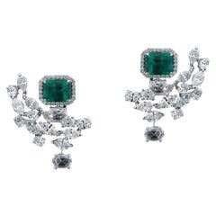 Mesmerizing 18 Karat White Gold, Diamond and Emerald Earrings