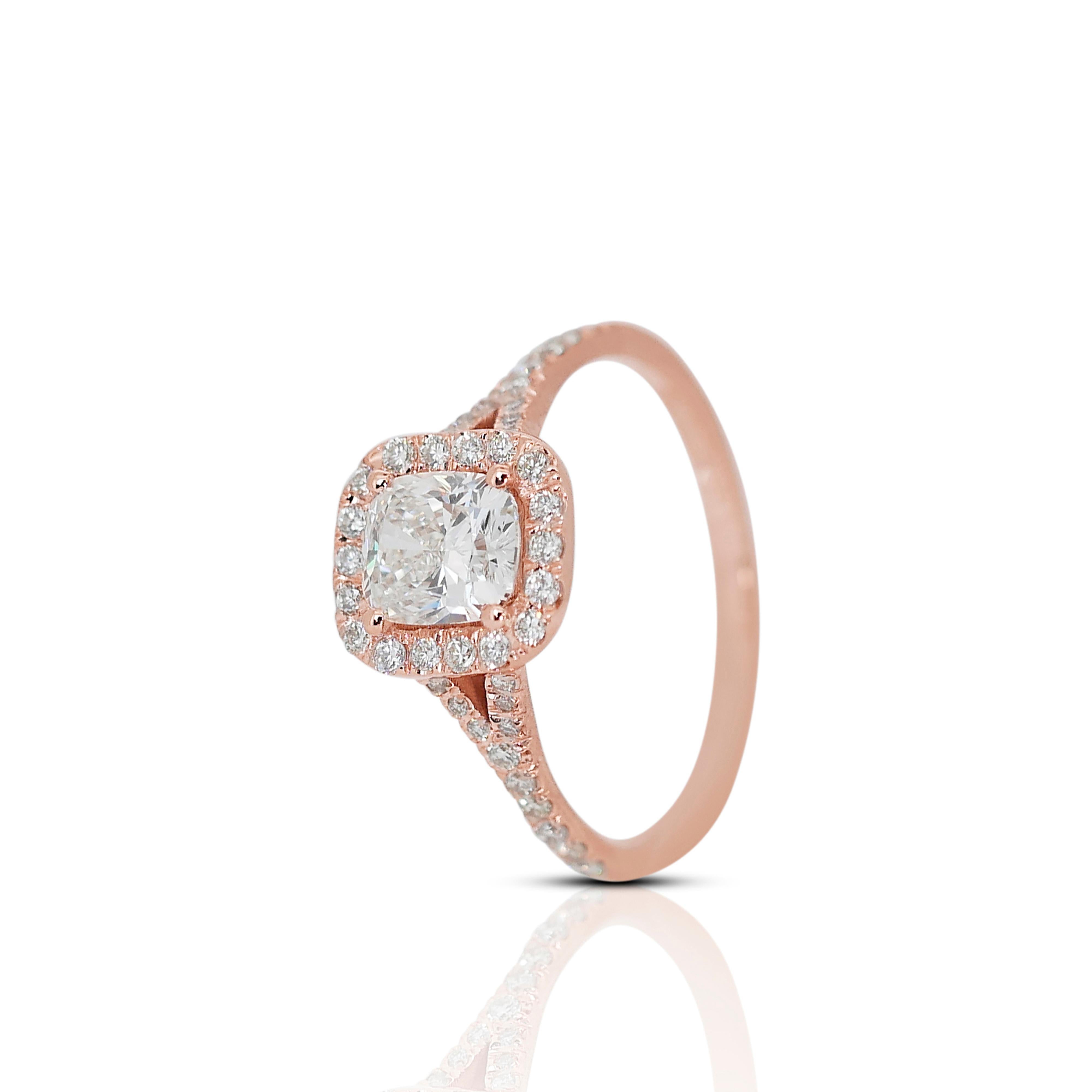Brilliant Cut Mesmerizing 18K Rose Gold Ideal Cut Pave Natural Diamond Ring w/1.27ct- IGI CERT