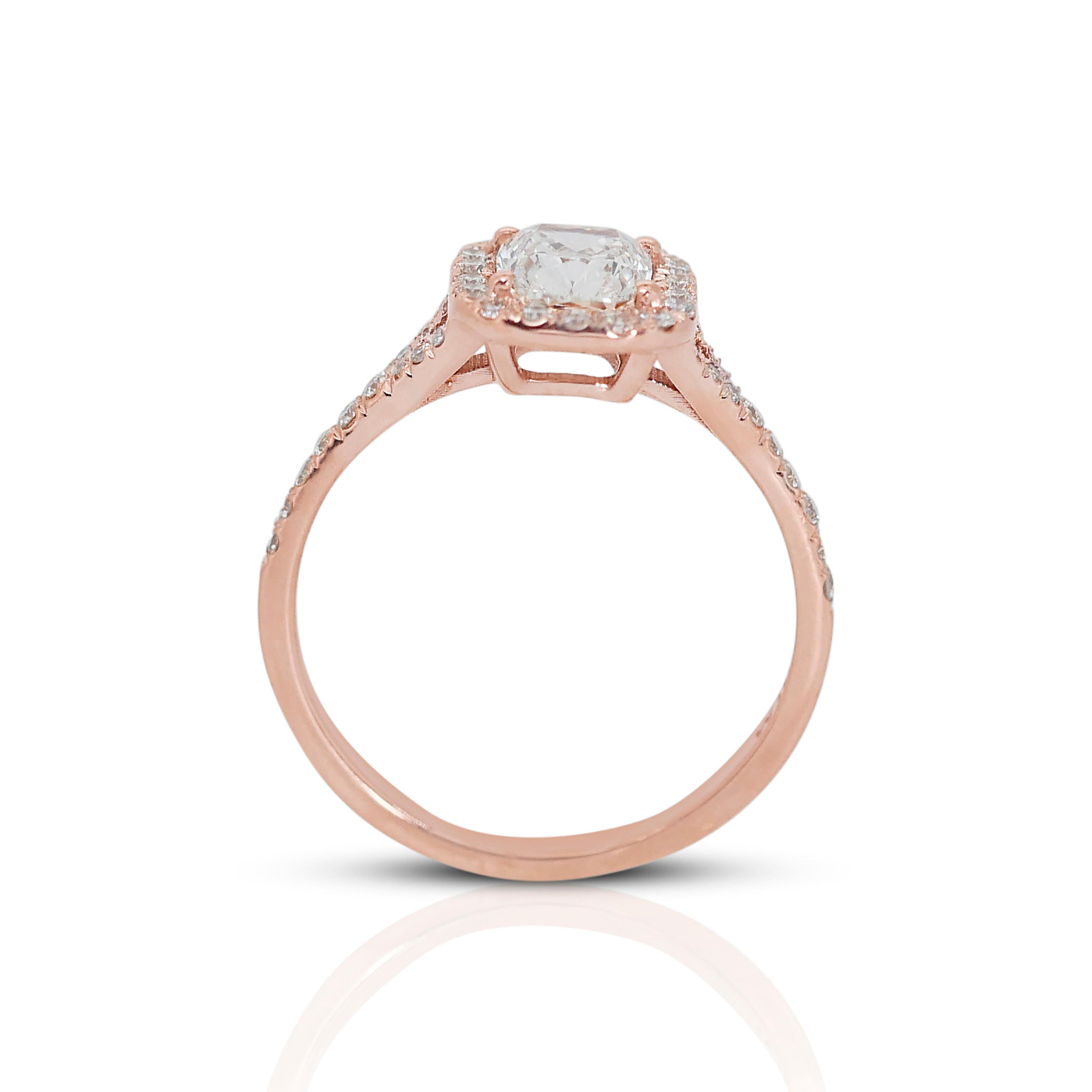 Mesmerizing 18K Rose Gold Ideal Cut Pave Natural Diamond Ring w/1.27ct- IGI CERT 3