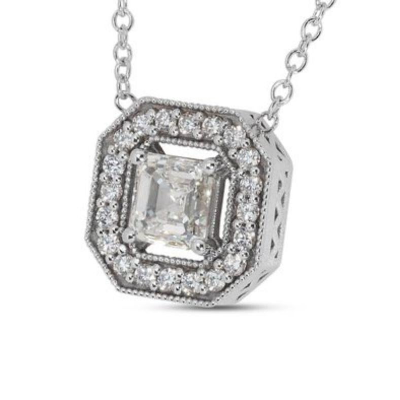 Asscher Cut Mesmerizing 1ct Asscher Diamond Necklace in Gleaming 18K White Gold For Sale