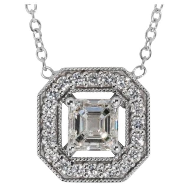Mesmerizing 1ct Asscher Diamond Necklace in Gleaming 18K White Gold For Sale