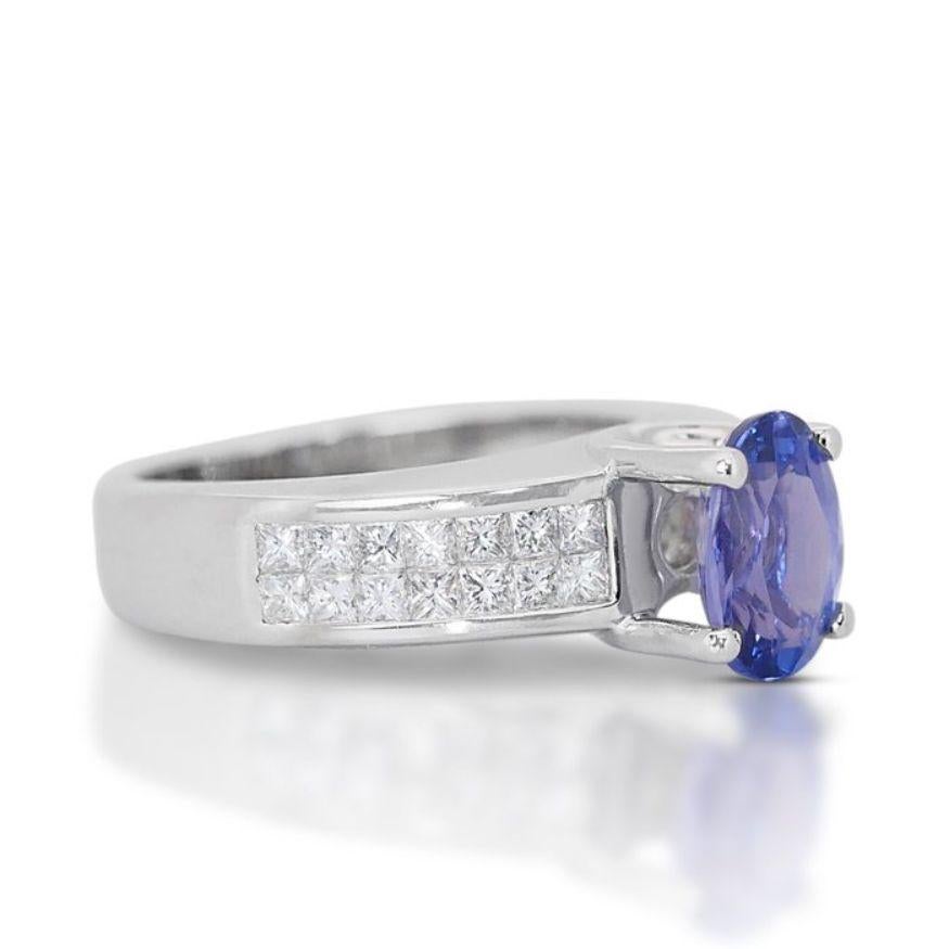Oval Cut Mesmerizing 2.00 Carat Oval Mixed Cut Tanzanite Ring in 18K White Gold For Sale