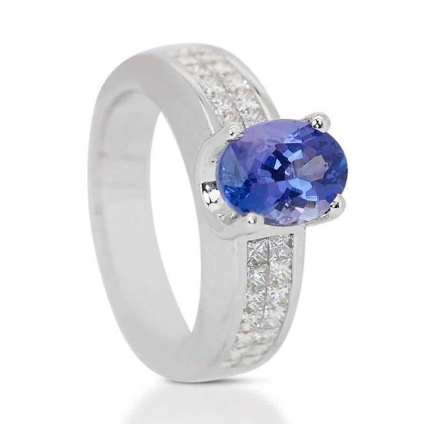 Women's Mesmerizing 2.00 Carat Oval Mixed Cut Tanzanite Ring in 18K White Gold For Sale