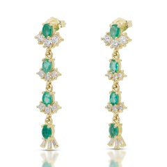 Mesmerizing 2.04ct Emeralds and Diamonds Drop Earrings in 14k Yellow Gold - IGI