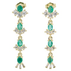 Mesmerizing 2.04ct Emeralds and Diamonds Drop Earrings in 14k Yellow Gold - IGI 