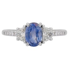 Mesmerizing 2.13ct Sapphire and Diamonds 3-Stone Ring in 18k White Gold - IGI