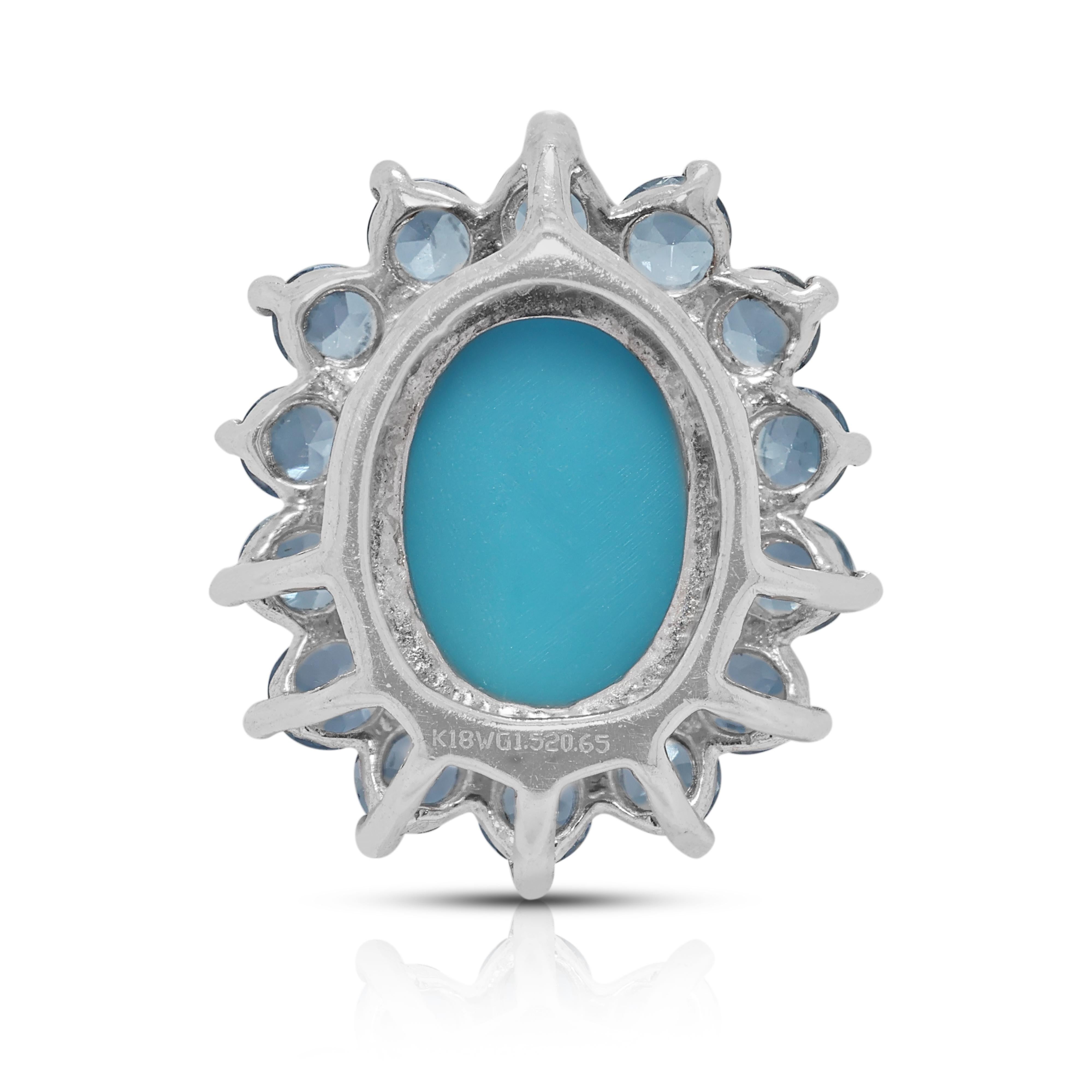 Pendentif Halo en or blanc 18 carats avec turquoise et saphir de 2,17 ct. en vente 1